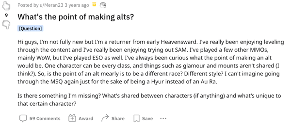 A FFXIV player wondering about alts