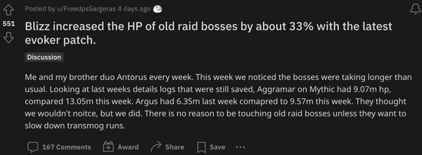A player unhappy with a change blizz made to WoW