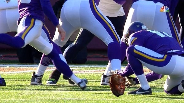 Crying Jordan as the football during Blair Walsh's field goal miss