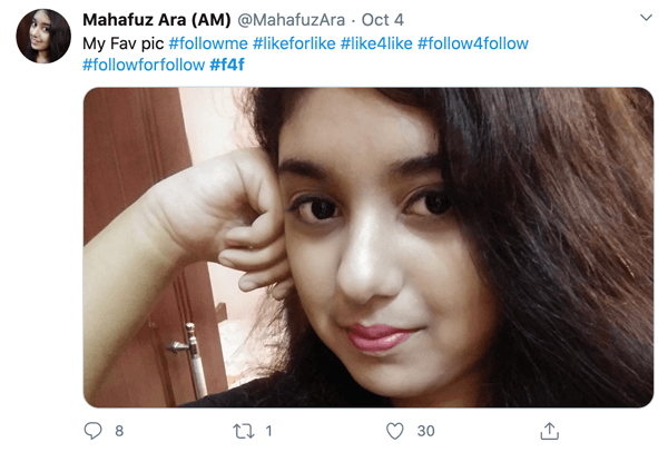 A use of the #F4F hashtag on Twitter