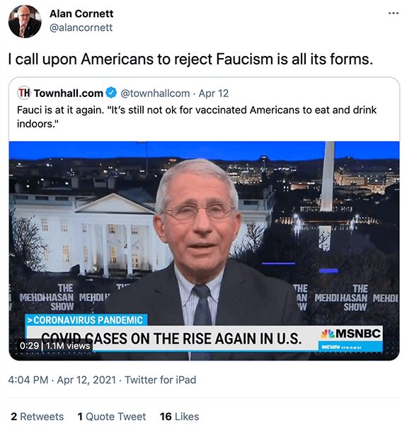 Tweet calling out Faucism