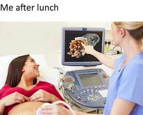 An expectant food baby mother after lunch