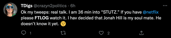 A Twitter user asking you to plz, FTLOG, watch Stutz