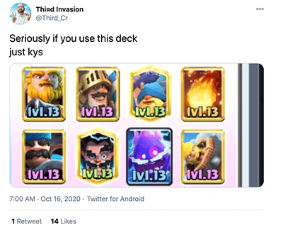 A joking use of kys on Twitter