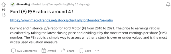 A Redditor explaining how to calculate P/E