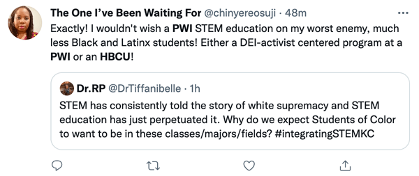 Users discussing PWIs, HBCUs, and STEM on Twitter