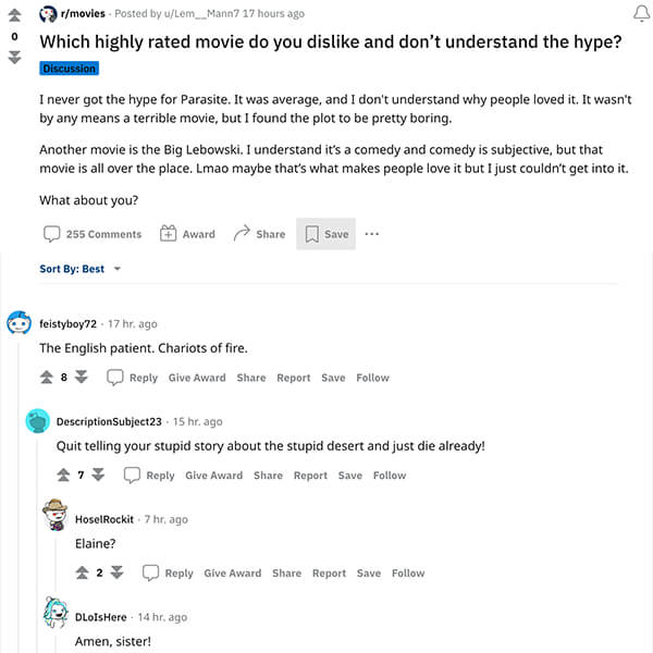 An example of a Reddit thread