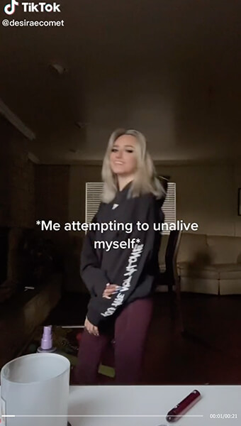 Gen Zer making a humorous unalive TikTok