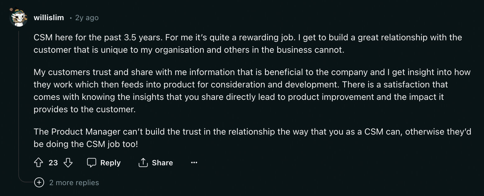 Redditor describing their CSM experience