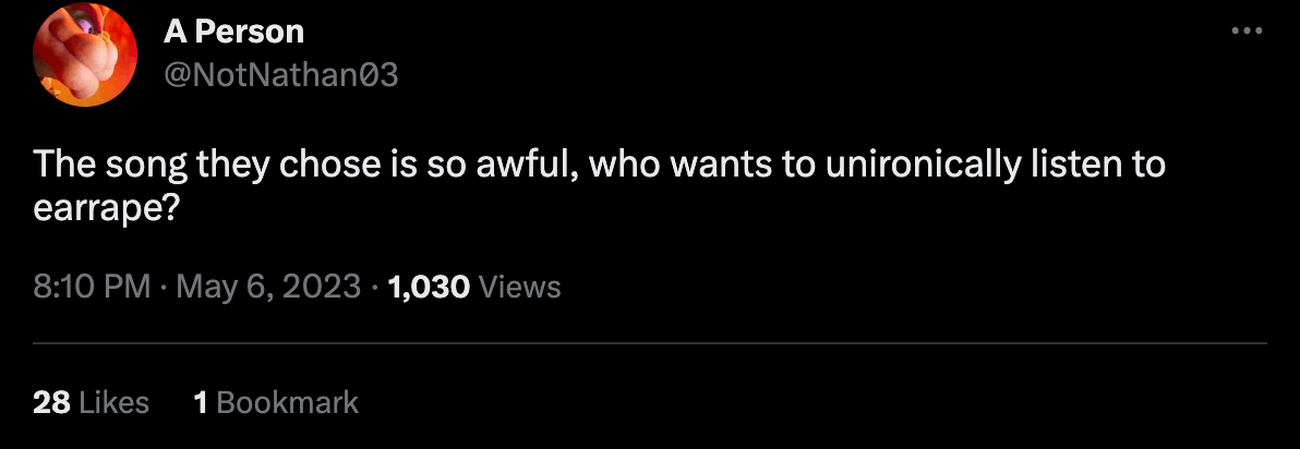 Earrape tweet criticizing a song