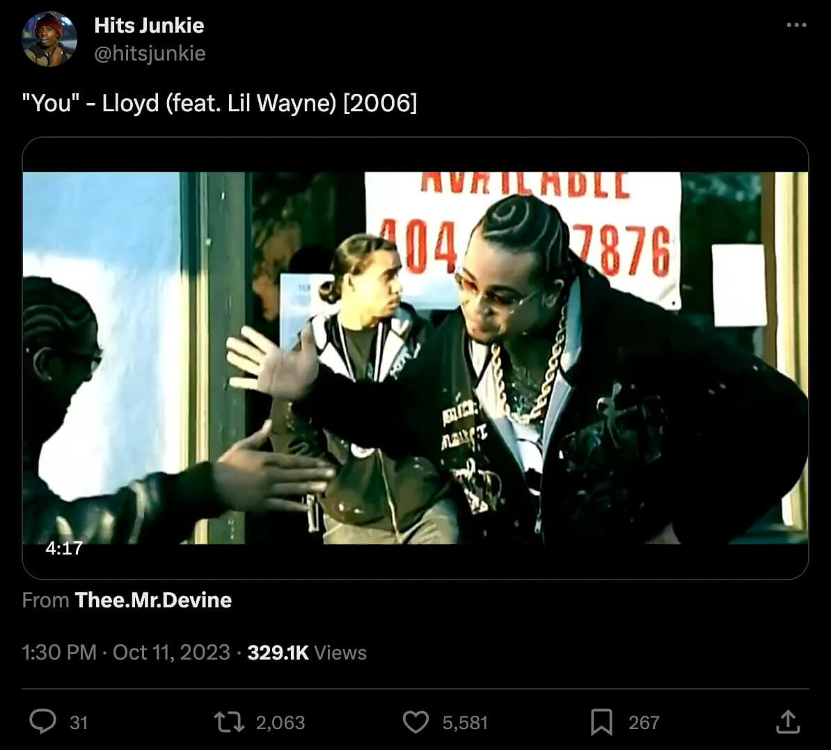 Post of the "You" music video feat Lil Wayne