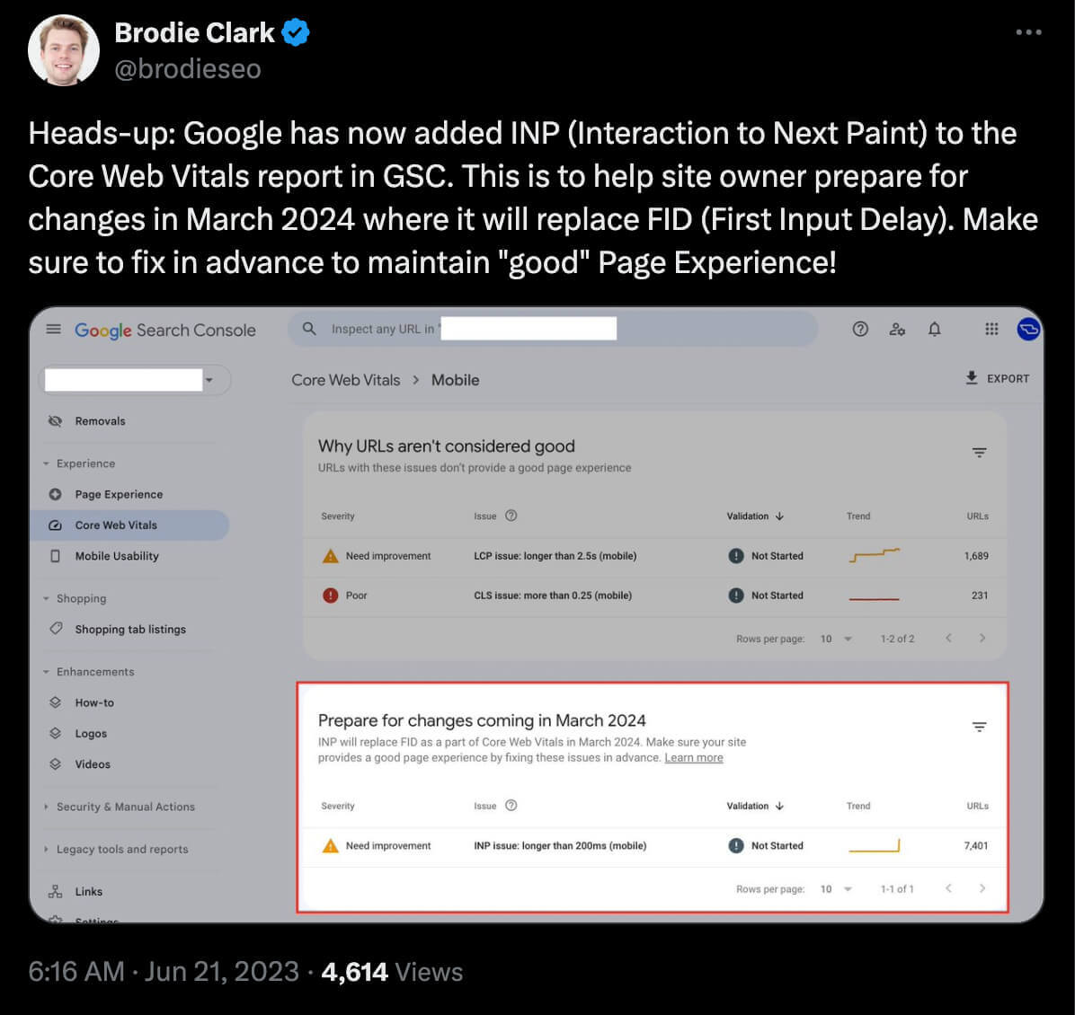 X post about the upcoming move to INP