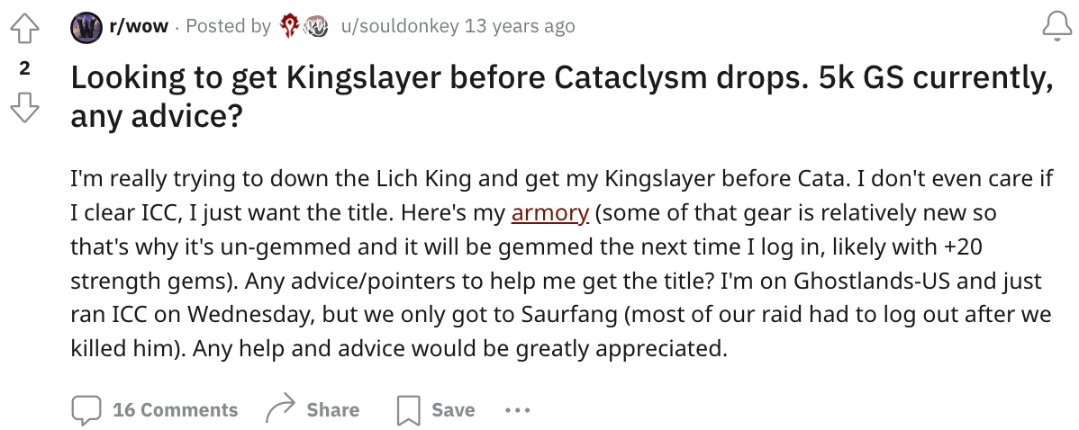 A WoW player who really wants the KS title
