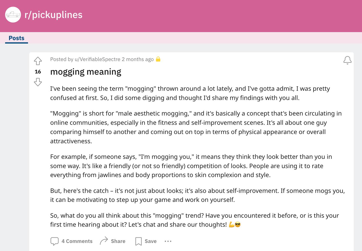 One Redditor's definition of (and thoughts on) mogging
