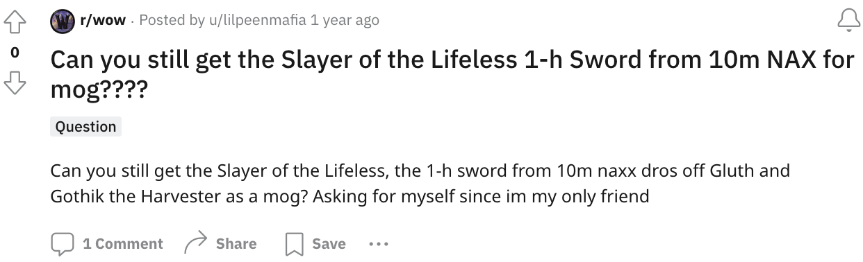 A WoW player asking about Nax