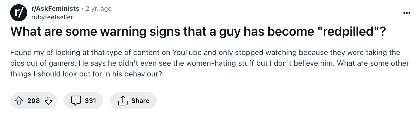 A use of redpilled on Reddit